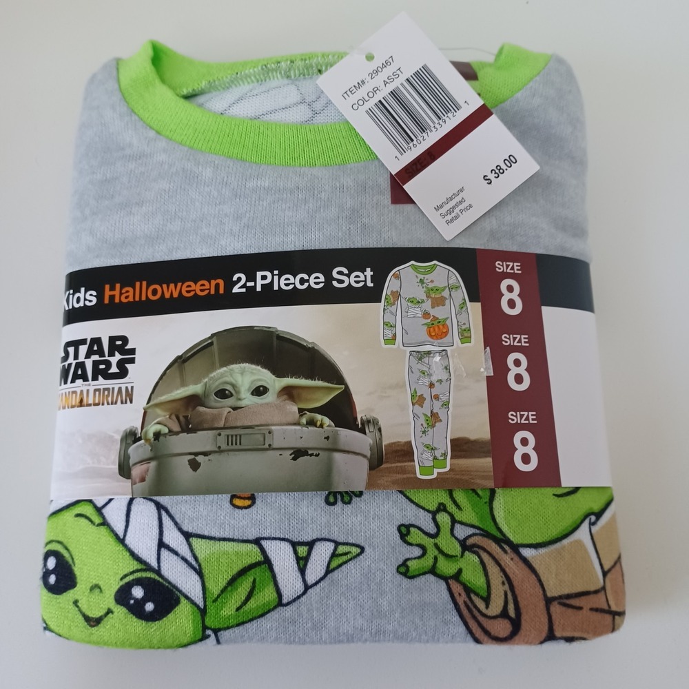 Kids Halloween 2-piece PJ Pajama Set Star Wars Mandalorian Size‎ 8 Unisex NWT